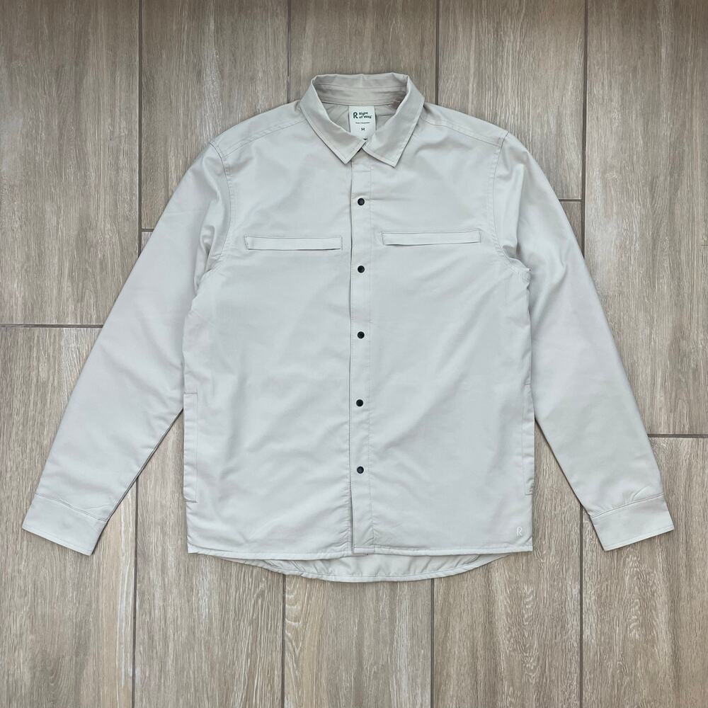 Right of Way Shirt Jacket Mens Medium Beige Snap Front Stretch Utility Overshirt
